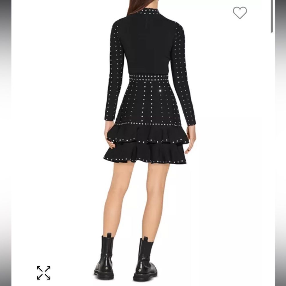 Sandro black silver knit studded mini dress tiered Asya 34 - Picture 4 of 11